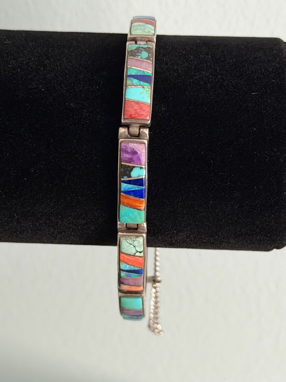 Calvin Begay Native American Navajo TSF Sterling Silver Multistone Bracelet 8”
